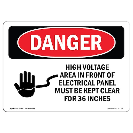 Signmission OSHA Sign, 7" Height, 10" Width, Aluminum, High Voltage Area Electrical Panel 36 Inches, Landscape OS-DS-A-710-L-1339